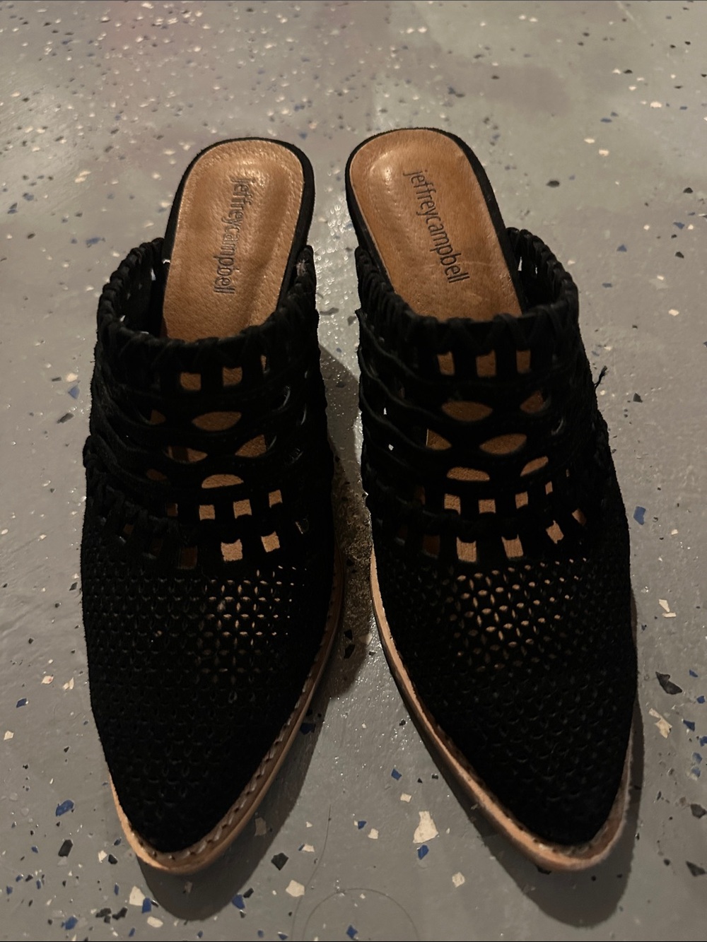 Jeffrey Campbell Black Woven Pointed-Toe Slip-On Mules